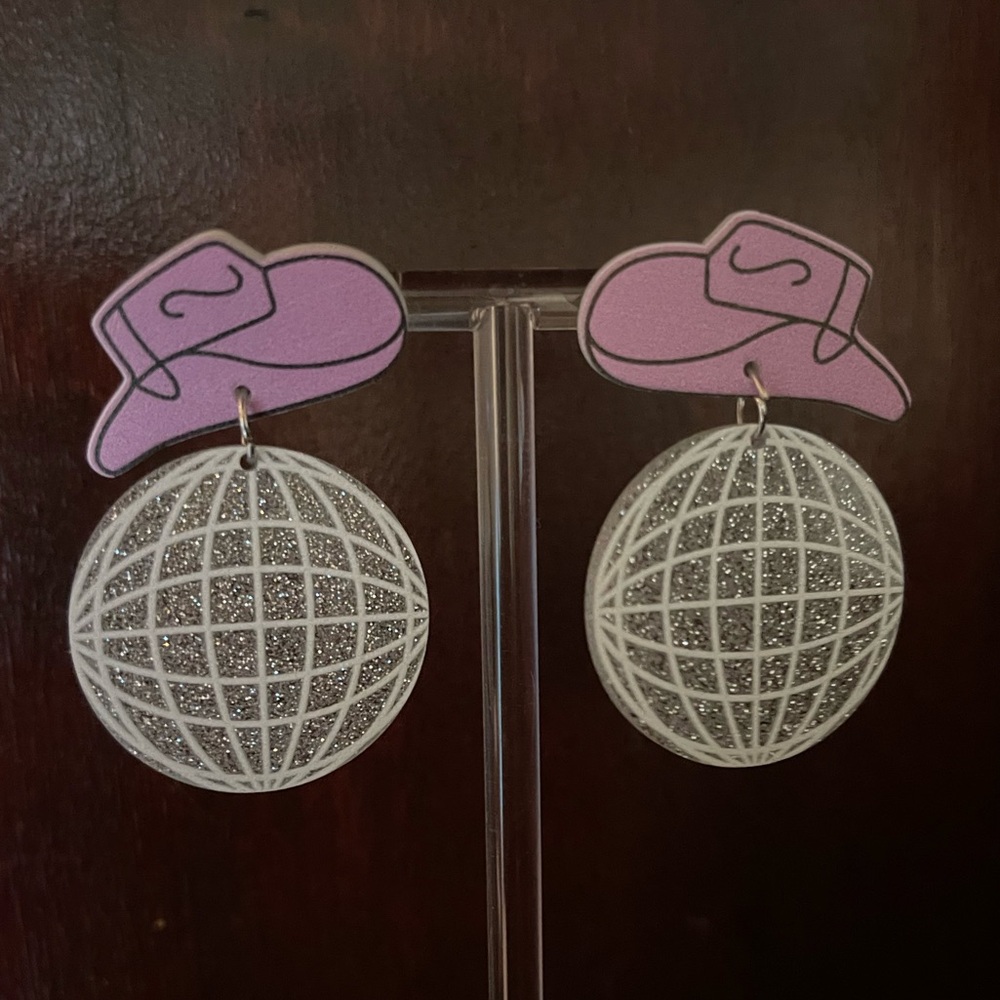 Disco Ball Cowboy Hat Earrings
